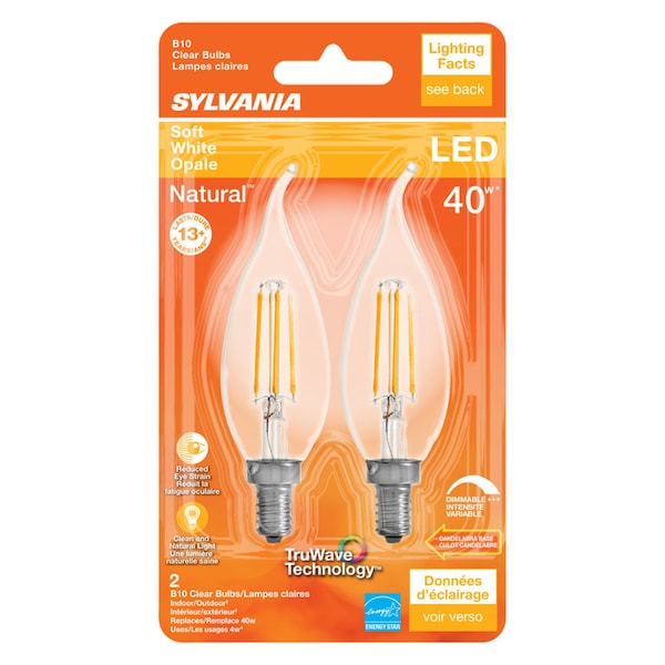 Sylvania Sylvania Natural B10 E12 (Candelabra) LED Bulb Soft White 40 Watt Equivalence 2 pk 40755 - main